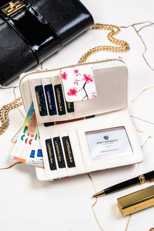 Große vertikale Damen Geldbörse aus Öko-Leder mit Blumenmuster – Peterson