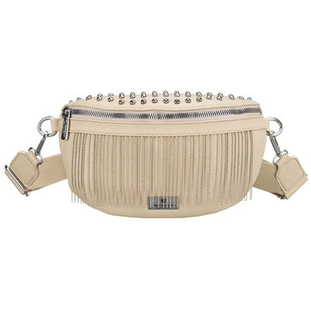 Beige Damen-Gürteltasche aus Öko-Leder, verziert mit Nieten – Peterson
