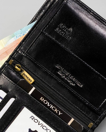 Große Herren Geldbörse aus Leder mit RFID-System ohne Außenverschluss – Rovicky