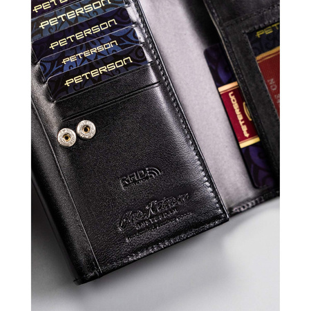 Große Damen Geldbörse aus Leder in Schwarz mit RFID – Peterson