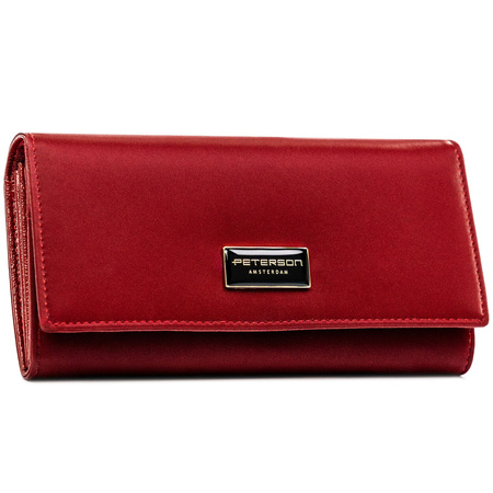 Rote Damen-Geldbörse aus Natur- und Öko-Leder mit Druckknopfverschluss – Peterson