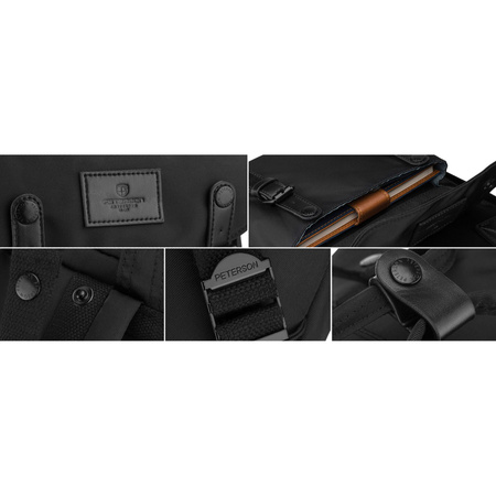 Großer Damen-Rucksack aus Polyester und Öko-Leder, mit Reißverschluss - Peterson