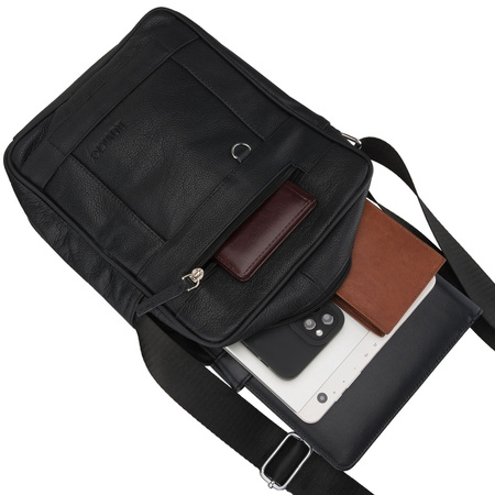 Herren-Umhängetasche aus echtem Leder, Schwarz, Einzelfach – Rovicky