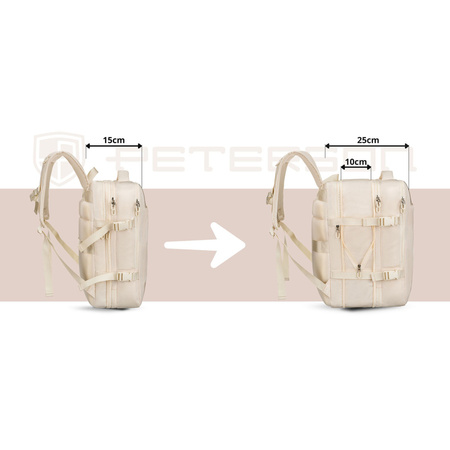 Praktischer Reise-Rucksack in Ecru, ausgestattet mit einem Netzfach und Kompressionsriemen – Peterson