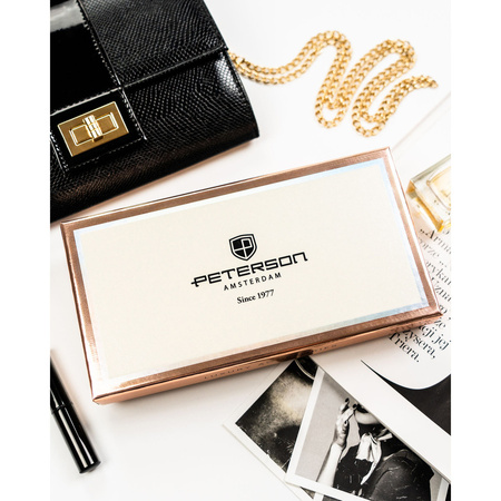 Große Damen-Geldbörse aus Öko-Leder in Schwarz mit Reißverschluss und Druckknopf – Peterson