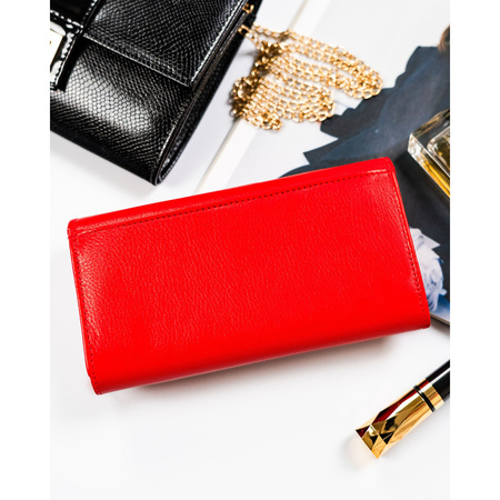 Geräumige rote Damen Geldbörse aus Leder im klassischen Design – Rovicky
