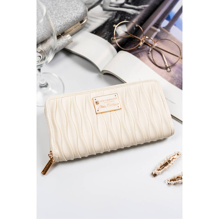 Große Damen Geldbörse aus Öko-Leder in Creme mit Faltenstruktur – Rovicky