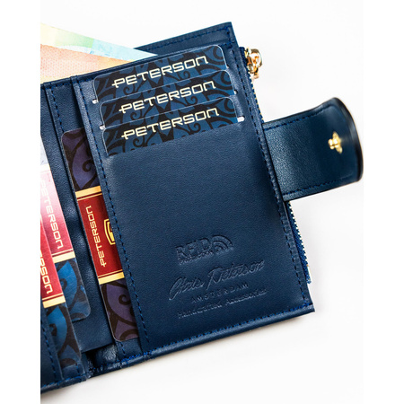 Dunkelblaue Damen-Geldbörse aus ökologischem Leder mit RFID-System – Peterson