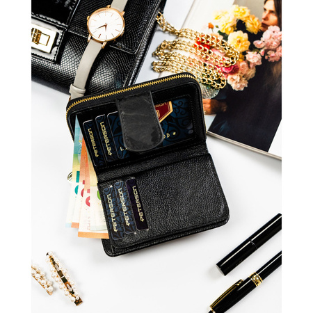 Hochformat-Geldbörse aus Natur- und Öko-Leder in Schwarz – Peterson