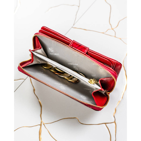 Vertikale elegante Damen Geldbörse aus Leder in Rot mit Reißverschluss – Peterson