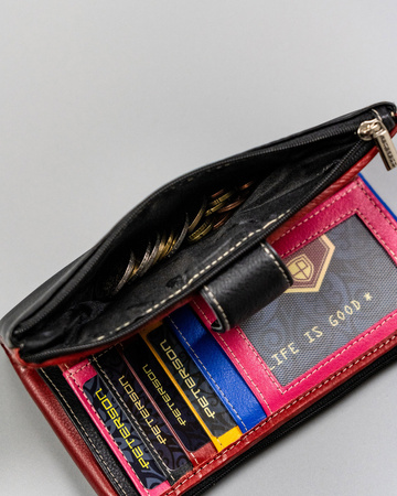 Schwarze Damen Geldbörse aus Leder mit Druckknopf – Peterson