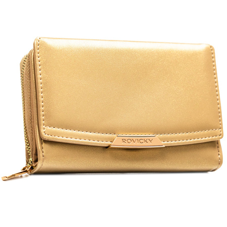 Mittelgroße Damen-Geldbörse aus Öko-Leder, dunkelbeige, mit Platz für Fahrzeugschein - Rovicky