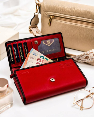 Geräumige Damen Geldbörse aus Leder mit Druckknopf und Reißverschluss – Peterson