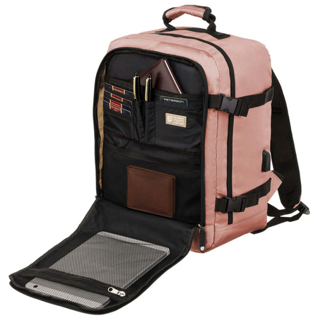 Geräumiger, reisetauglicher Kabinenrucksack mit USB in Rosa – Peterson