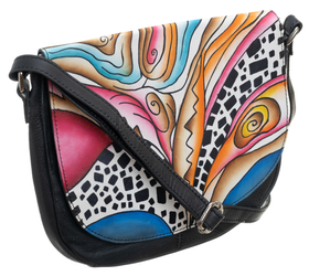 Handbemalte Damen Tasche aus Leder im Folk-Stil