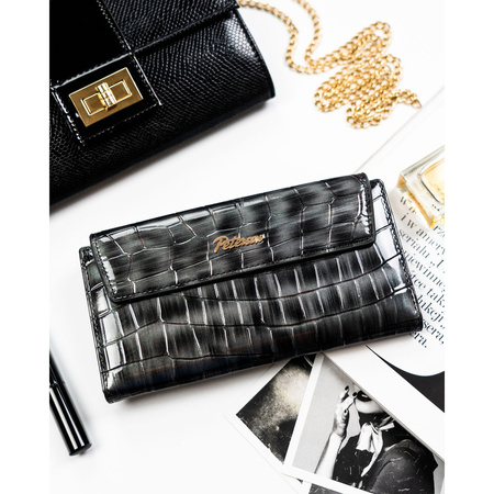 Graue Damen-Geldbörse aus Öko-Leder mit Druckknopfverschluss - Peterson