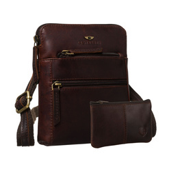 Elegante braune Herren-Umhängetasche aus echtem Leder mit Etui im Set – Peterson