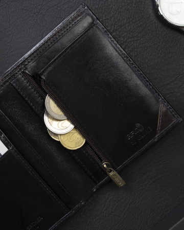 Herren Geldbörse Hochformat aus Glattleder mit goldenem Akzent – Rovicky