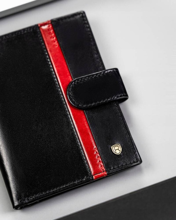 Große Herren Geldbörse aus Leder mit RFID-System und Druckknopfverschluss – Rovicky