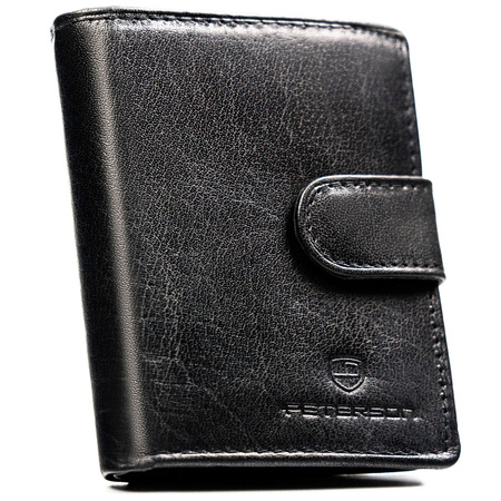Herren-Geldbörse aus echtem Leder in Schwarz, Modell mit Druckknopfverschluss – Peterson