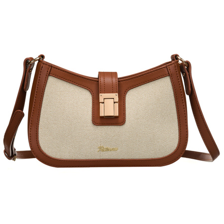 Damen Umhängetasche in Beige-Braun aus Echtleder und Polyamid-Canvas – Peterson