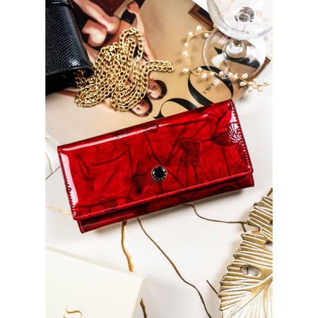 Luxuriöse rote Damen Geldbörse aus Lackleder mit Schmetterlingen – Peterson