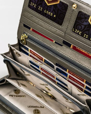 Große Damen Geldbörse aus Leder mit Druckknopf – Peterson