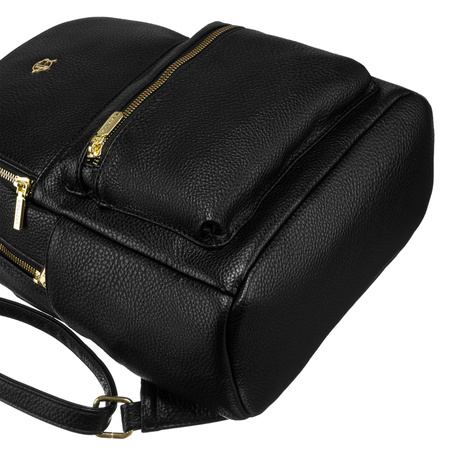 Schwarzer Damen-Rucksack aus Lederimitat mit Taschen – Rovicky