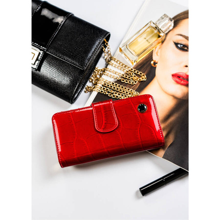 Vertikale Damen Geldbörse aus Leder mit Druckknopf und Reißverschluss – Peterson