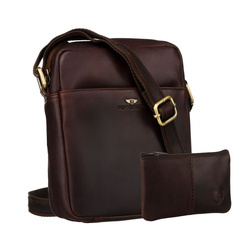 Braune Umhängetasche aus echtem Leder mit Schlüsseletui im Set – Peterson