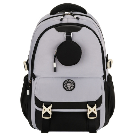 Grau-schwarzer Schulrucksack aus Polyester mit zusätzlicher Tasche - Peterson