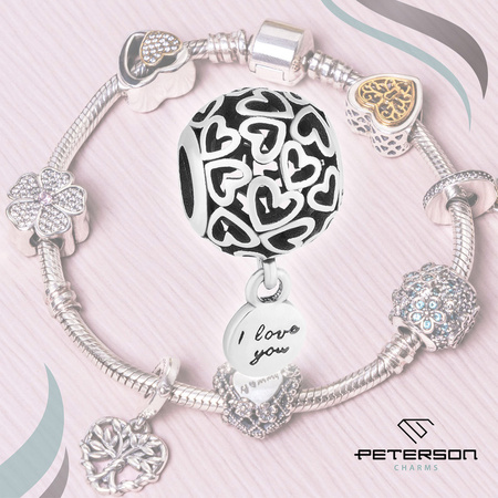 Silberner Charm Rund mit Herzmuster und Anhänger für Modulararmband – Peterson