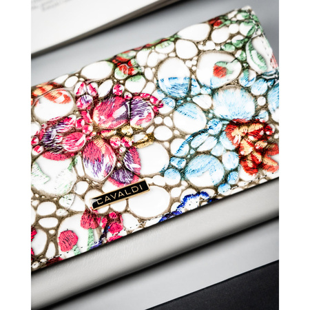 Damen-Geldbörse aus Leder, mehrfarbig, mit Blumenmuster, ausgestattet mit RFID-System - 4U Cavaldi