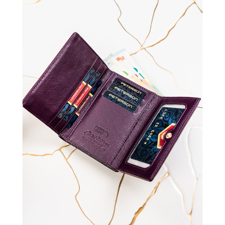 Mittelgroße Damen-Geldbörse aus Natur- und Öko-Leder in violetter Farbe - Peterson