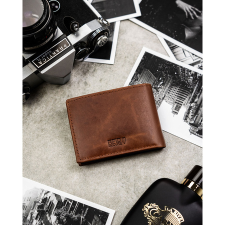 Herren-Geldbörse aus Leder in Braun ohne äußeren Verschluss – Rovicky