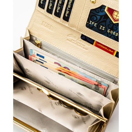 Beige Damen-Geldbörse aus Natur- und Öko-Leder im geflochtenen Muster – Peterson