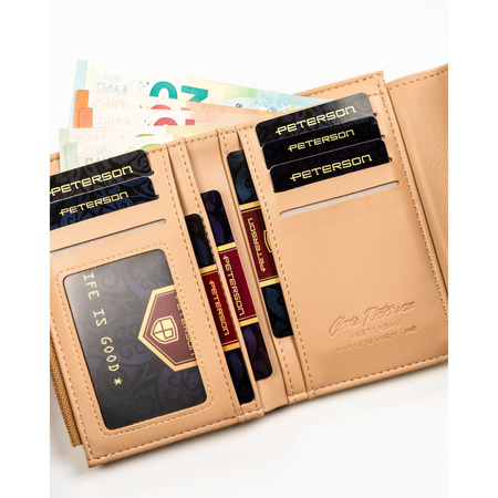 Beige Damen-Geldbörse aus Öko-Leder mit Krokodilhautmuster-Prägung – Peterson