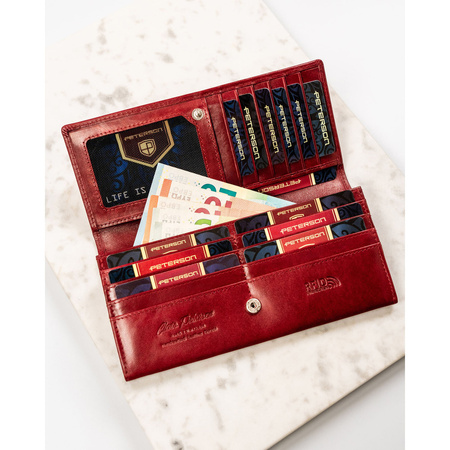 Große Damen Geldbörse aus Leder in Rot mit Druckknopfverschluss – Peterson