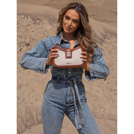 Damen Umhängetasche in Beige-Braun aus Echtleder und Polyamid-Canvas – Peterson