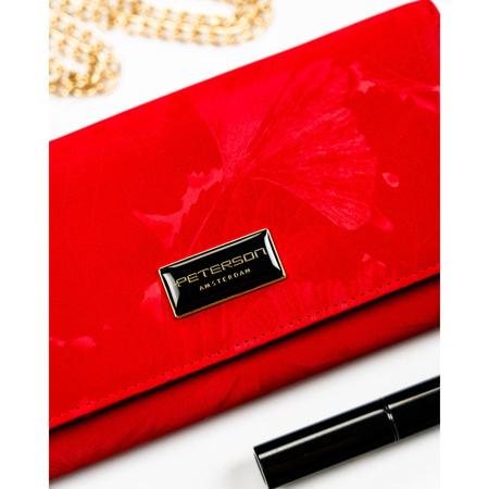 Rote Damen-Geldbörse aus Natur- und Öko-Leder mit Druckknopfverschluss – Peterson
