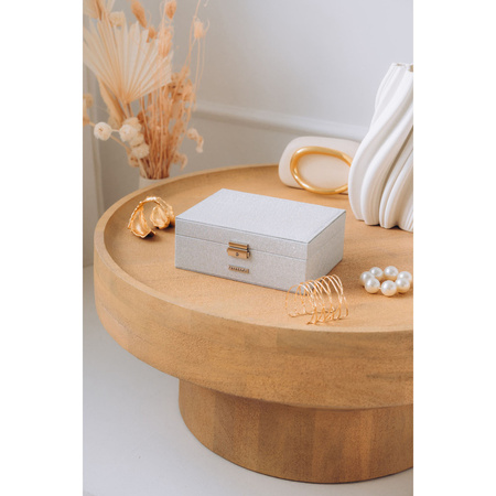 Silberne Schmuckschatulle aus Leder mit Schlüssel und Riegel – Peterson