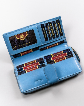 Große Damen Geldbörse aus Leder mit Reißverschluss und Druckknopf – Peterson