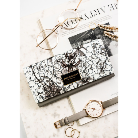 Damen Geldbörse aus Echtleder mit Blumenmuster und Druckknopf – Peterson