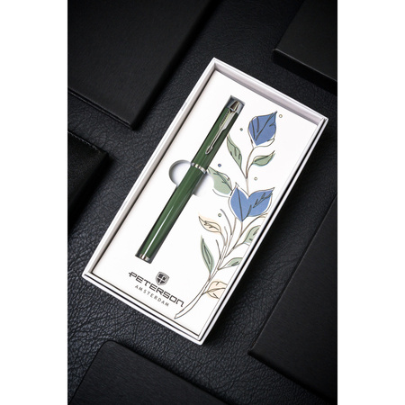 Grün-silberner Metallkugelschreiber mit schwarzer Mine - Peterson