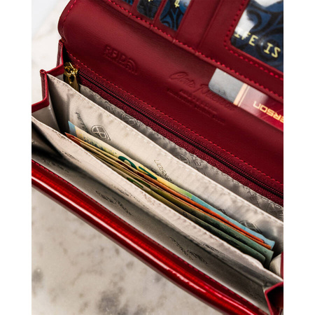 Rote Damen Geldbörse mit Münzfach und Druckknopf – Peterson