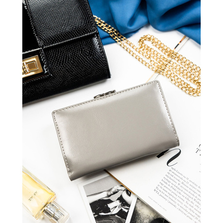 Weiße Damen Geldbörse aus Kunst- und Echtleder mit RFID, Druckknopf und Bügelverschluss – Peterson