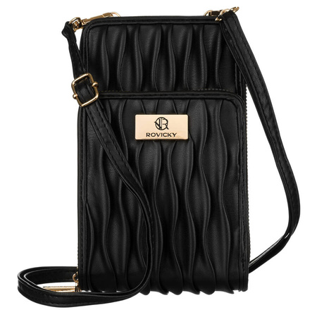 Schwarze Handtasche-Portemonnaie aus Öko-Leder mit modischen Falten vorn – Rovicky