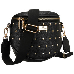 Schwarze, praktische Damen-Gürteltasche aus Öko-Leder, verziert mit Nieten – Peterson