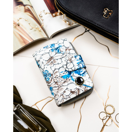 Geräumige, weiß-blaue Damen-Geldbörse aus Naturleder mit RFID-System – Peterson