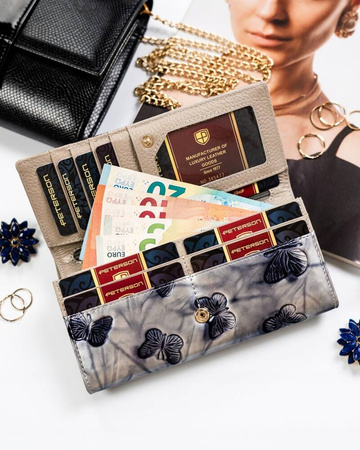 Große Damen Geldbörse aus Leder mit Bügel- und Druckknopfverschluss – Peterson